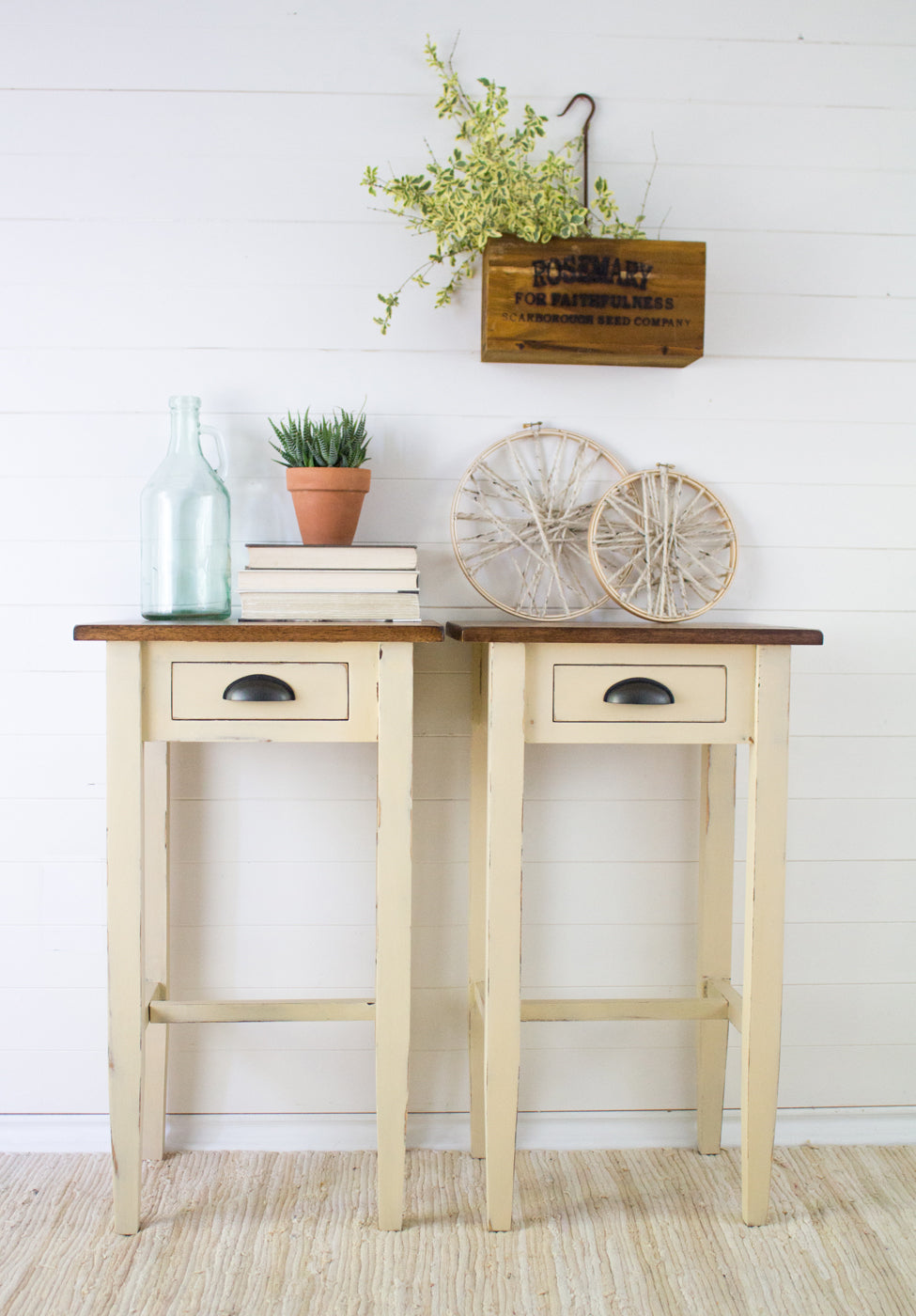 Refinishing Matching End Tables with Buttermilk Cream