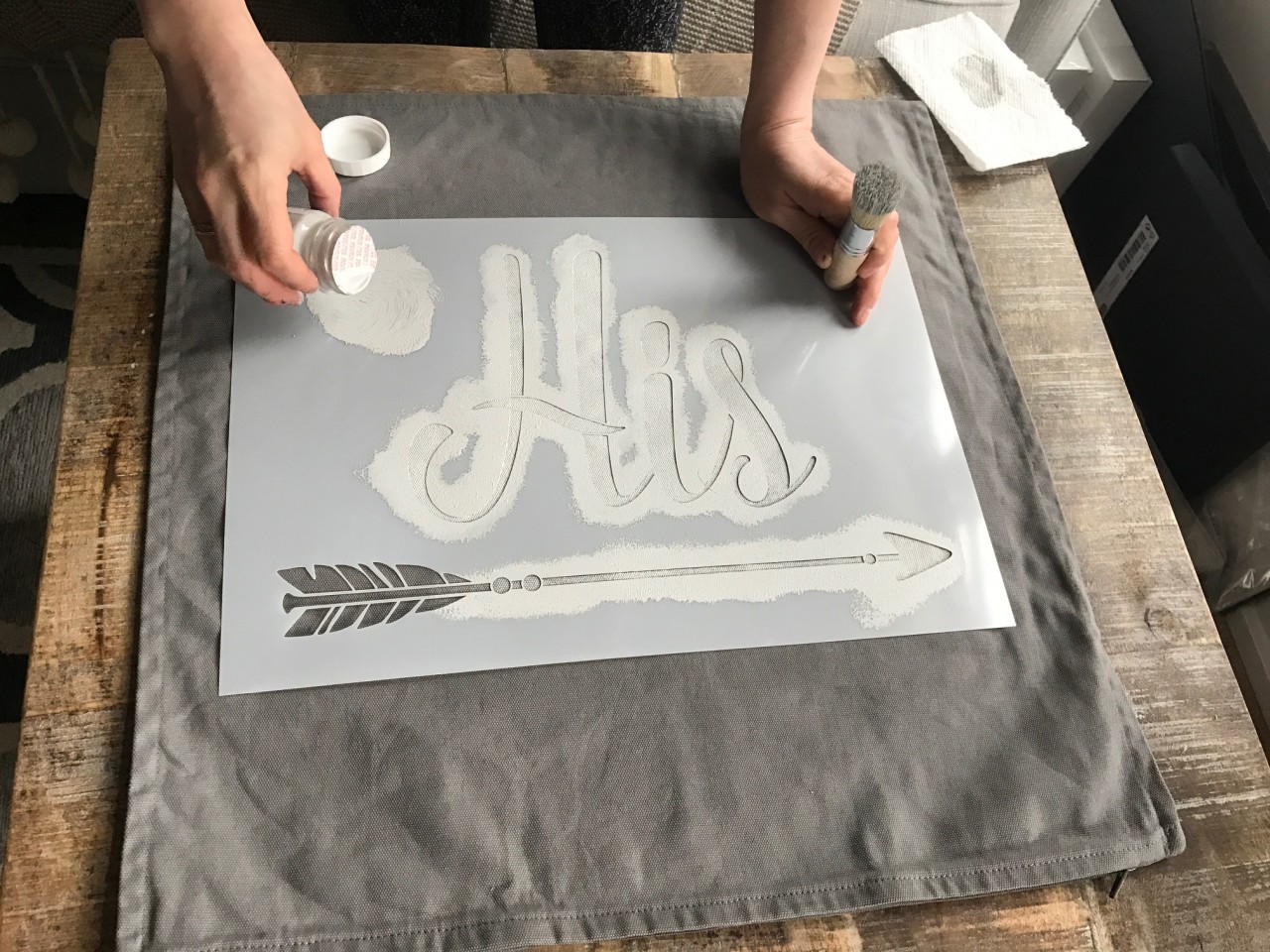 Painting Fabric Stencil Ikea Hack Pillow Case | fusionmineralpaint.com