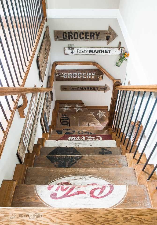 Can you stencil a staircase? Of course you can. Amazing work from Donna Williams of Funky Junk Interiors.