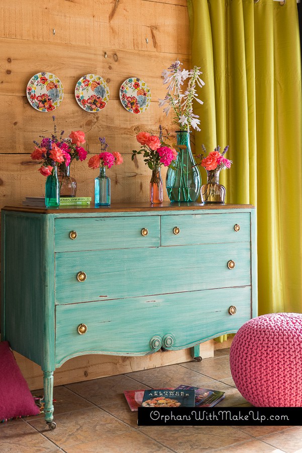 This bohemian inspired painted dresser brings together beautiful contrasting colours that work so well with Fusion Mineral Paint!