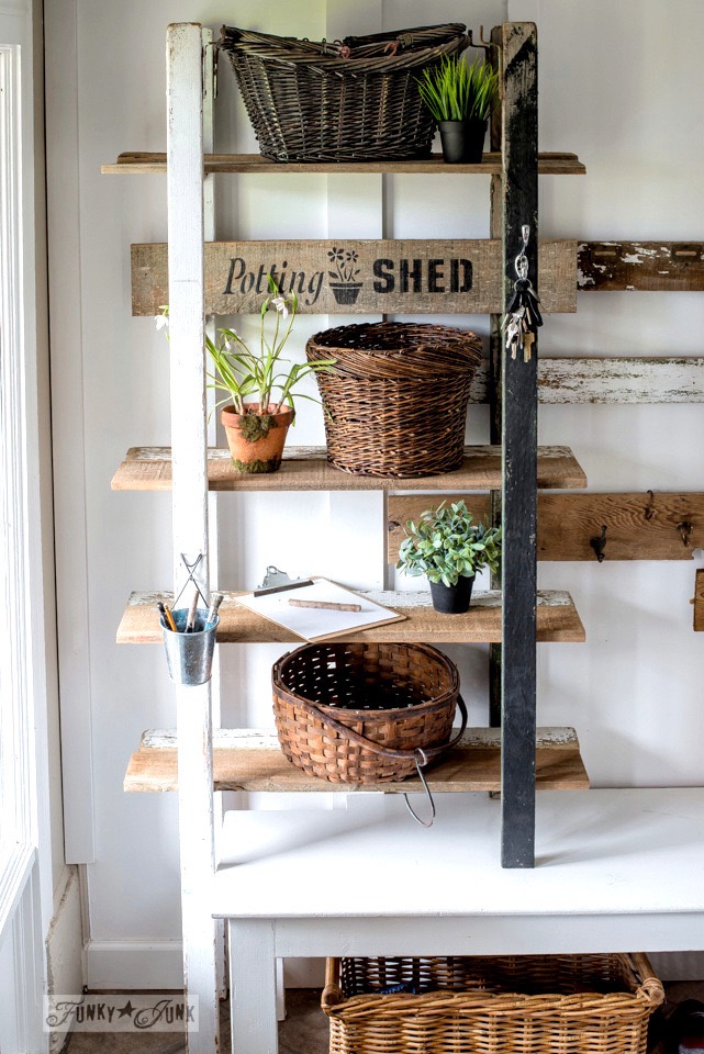 DIY Vintage Ladder and Sign for Potting Shed