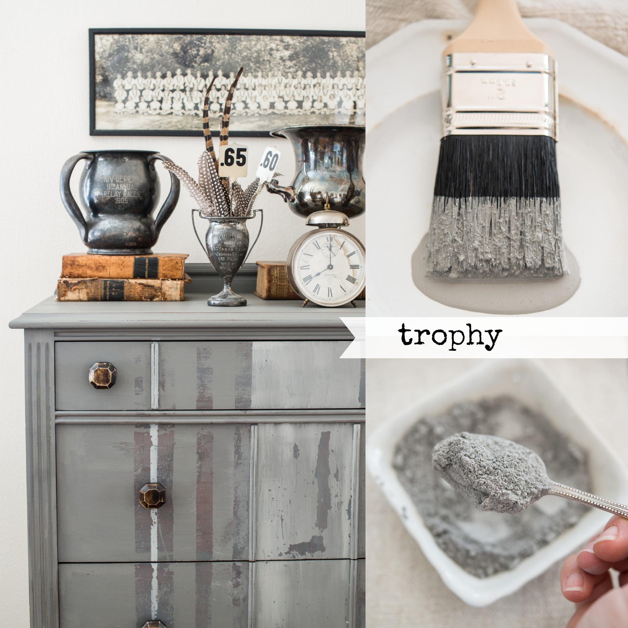 Miss Mustard Seed's Milk Paint Trophy for a DIY Headboard Barnboard finish.