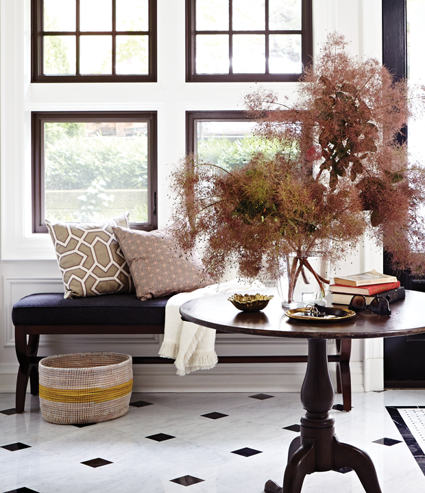 Designer Laura Stein for House and Home Magazine. Make an arrangement of smoke bush branches. A vase of smoke bush is an unexpected alternative to the usual red and orange floral arrangement, and offers a lot more height and texture. | houseandhome.com