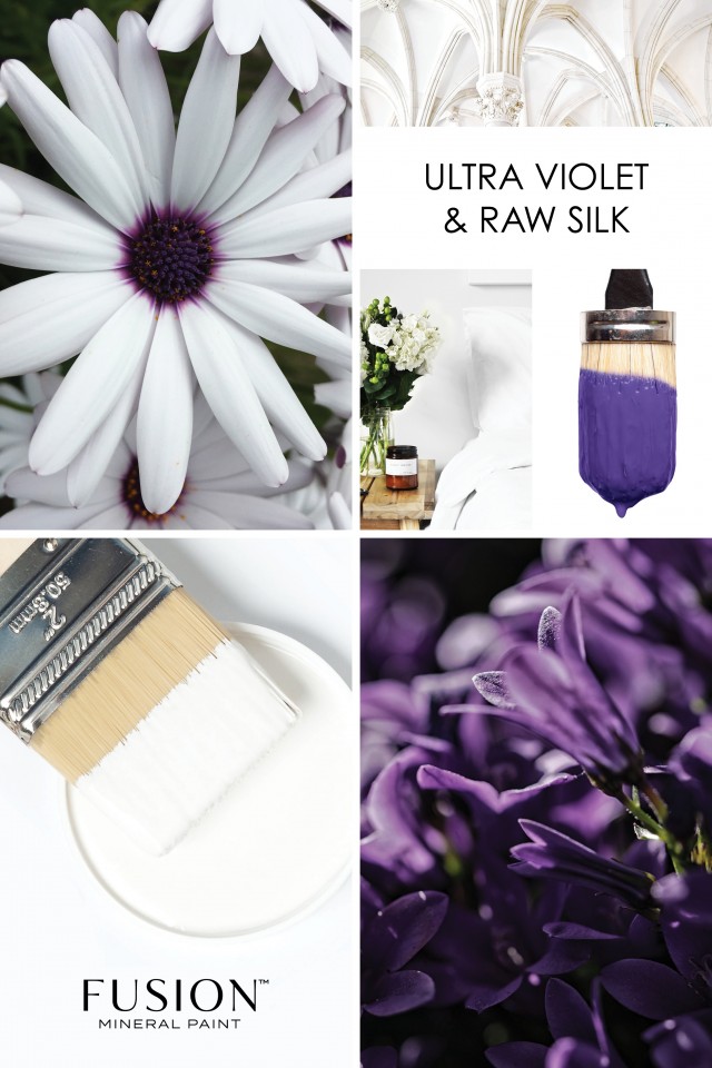 Pantone color of the year, ultra violet, paired with a white