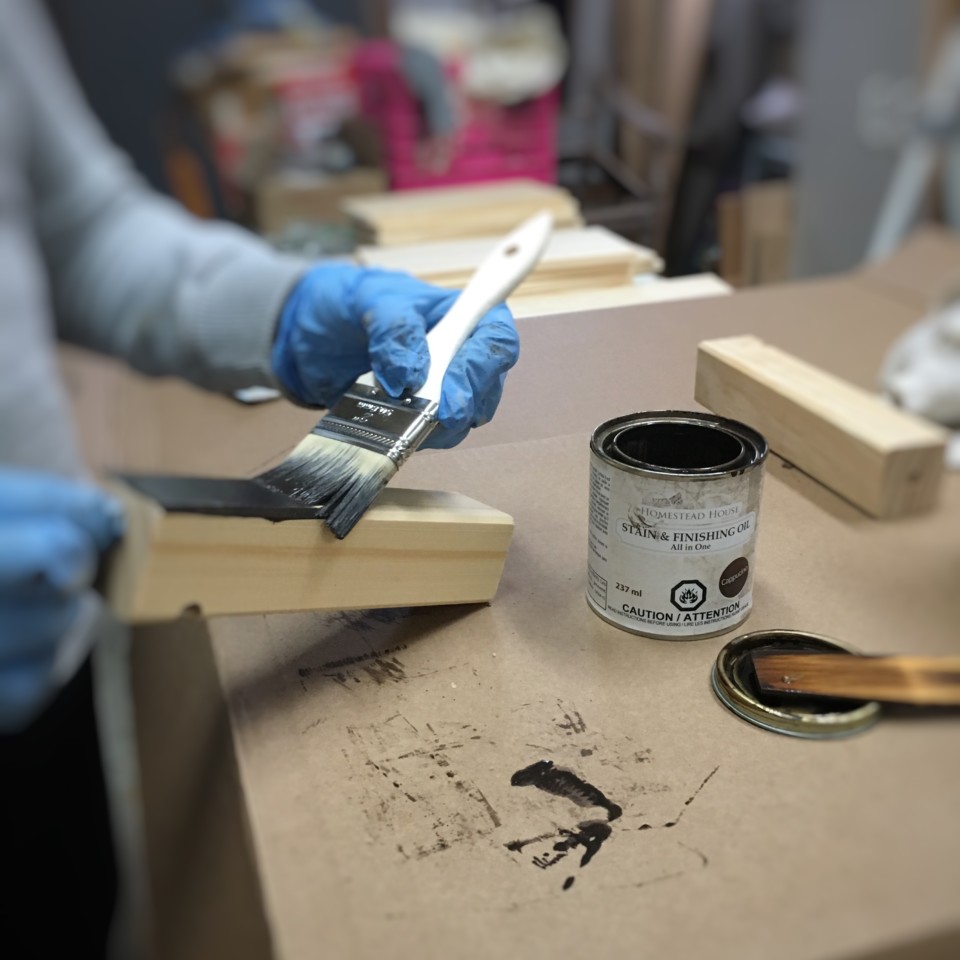 Staining the legs of an IKEA TARVA dresser using Fusion Stain and Finishing Oil in Cappuccino 