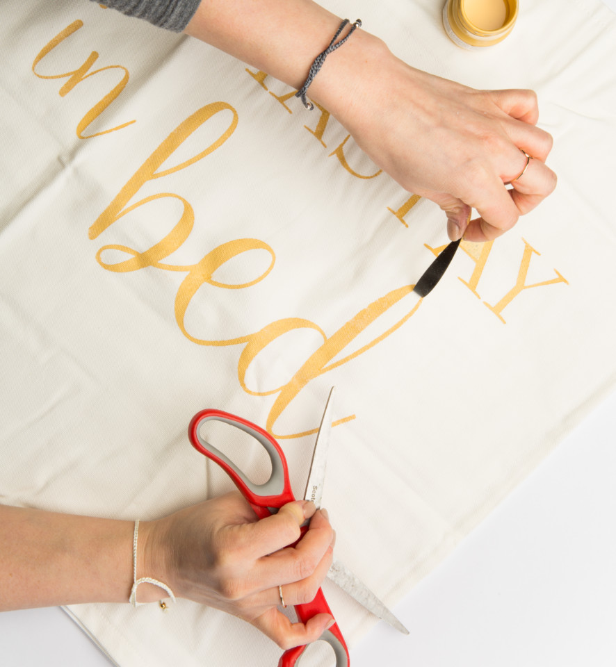 DIY Stenciled Pillowcase featuring Fusion Mineral Paint in Prairie Sunset