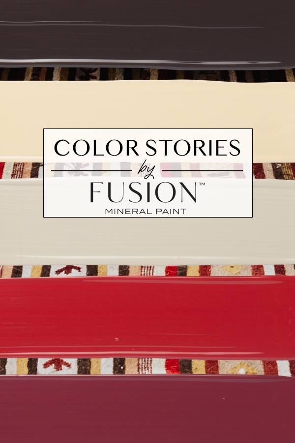 October's Color Story from Fusion Mineral Paint, featuring Chocolate, Buttermilk Cream, Bedford, Fort York Red, and Cranberry.