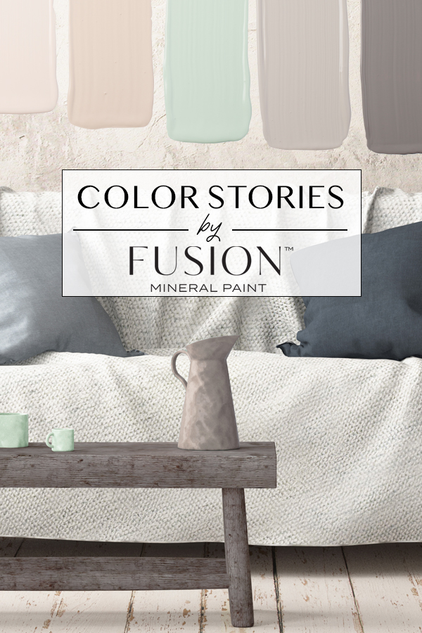 November's Color Story from Fusion Mineral Paint featuring Raw Silk, Cathedral Taupe, Laurentien, Little Lamb, and Soap Stone.