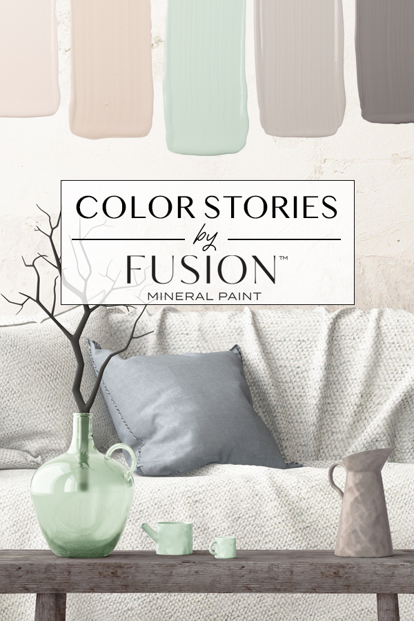 November's Color Story from Fusion Mineral Paint featuring Raw Silk, Cathedral Taupe, Laurentien, Little Lamb, and Soap Stone.