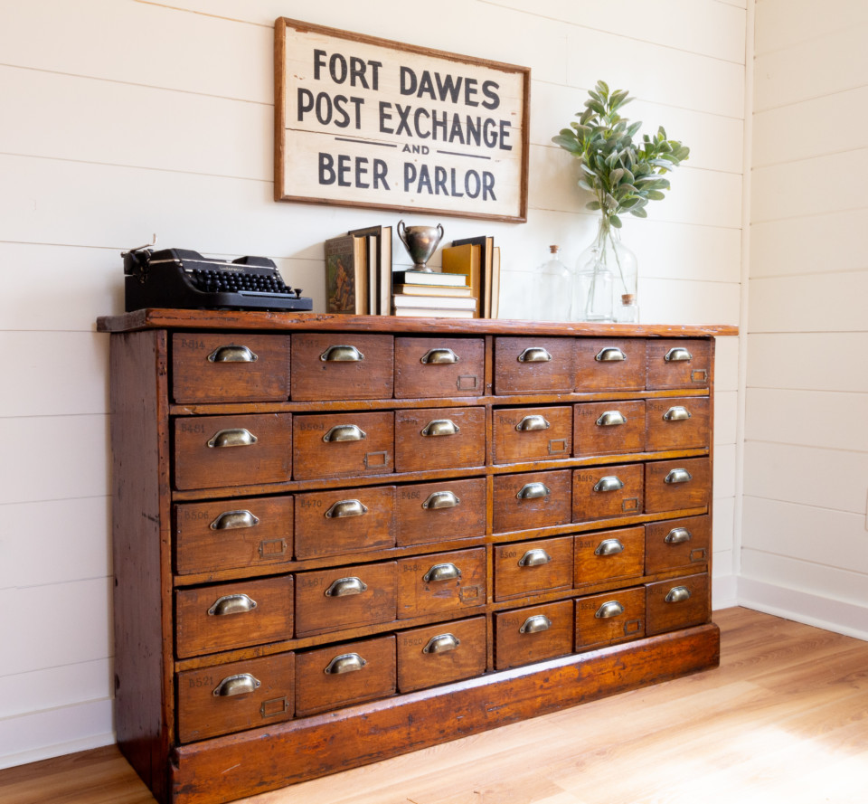 Side on picture of restore Apothecary cabinet 