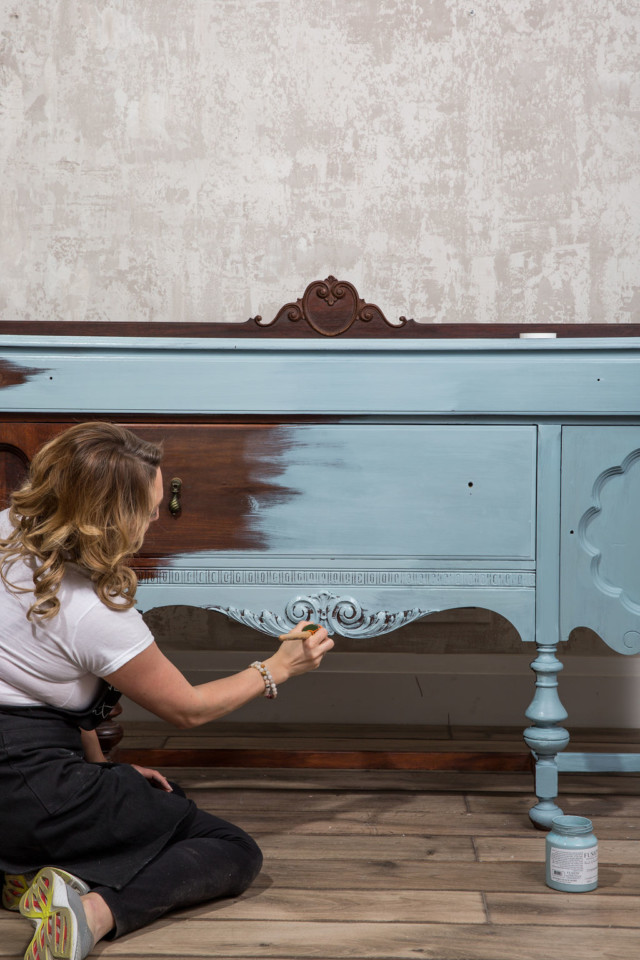 The sideboard almost painted with first coat of Champness