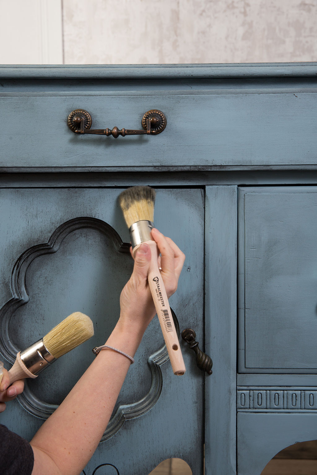 Removing Black wax with Clear furniture wax.