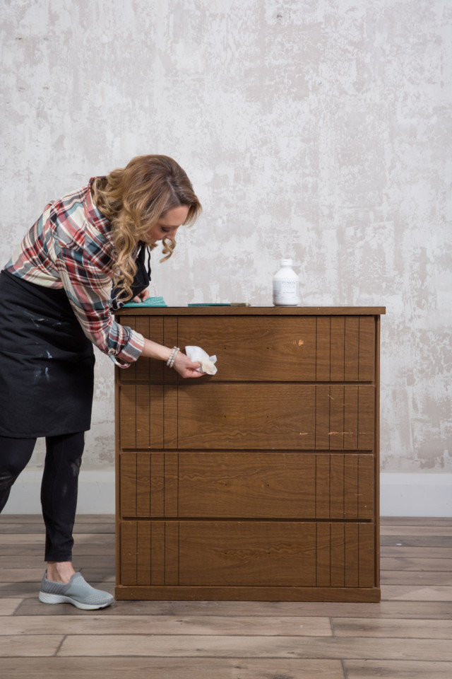 Laminate dresser being cleaned with Fusion TSP