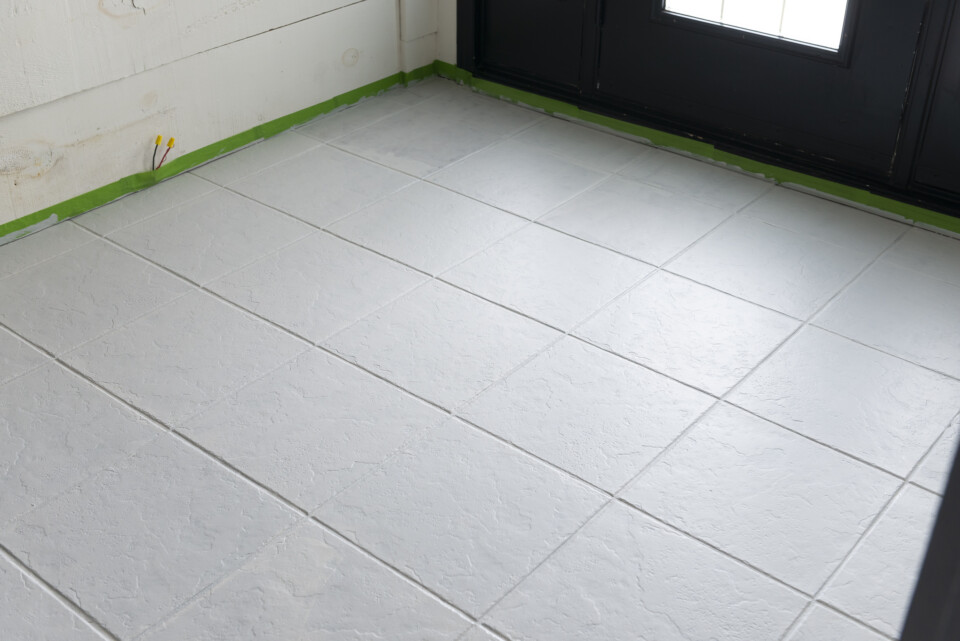 Tile floor after one coat of cobblestone