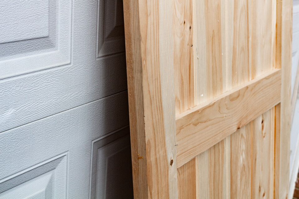 Close up image of pine door