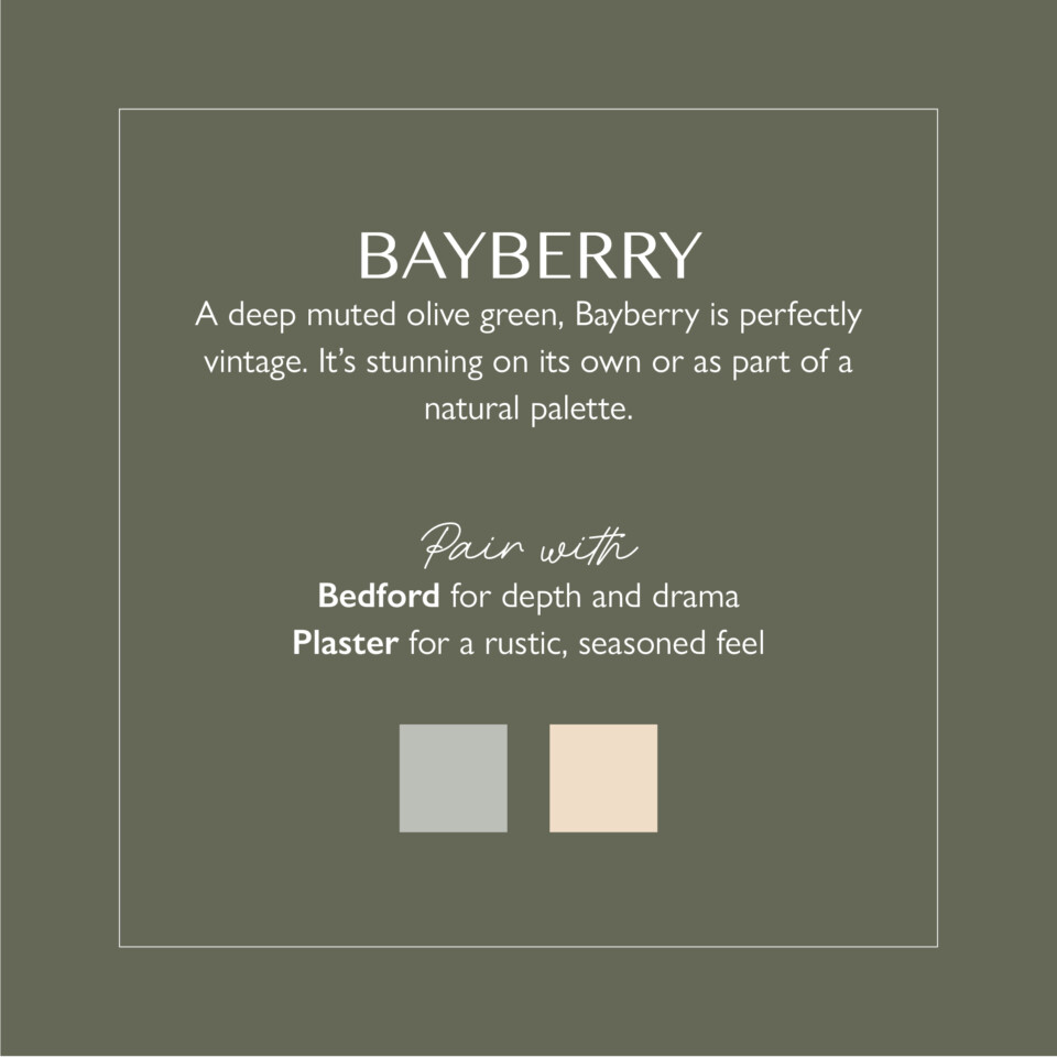 Bayberry colour description PDF "A deep muted olive green"