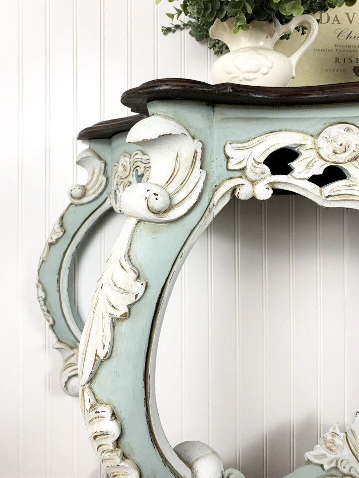 side view of French Eggshell painted console