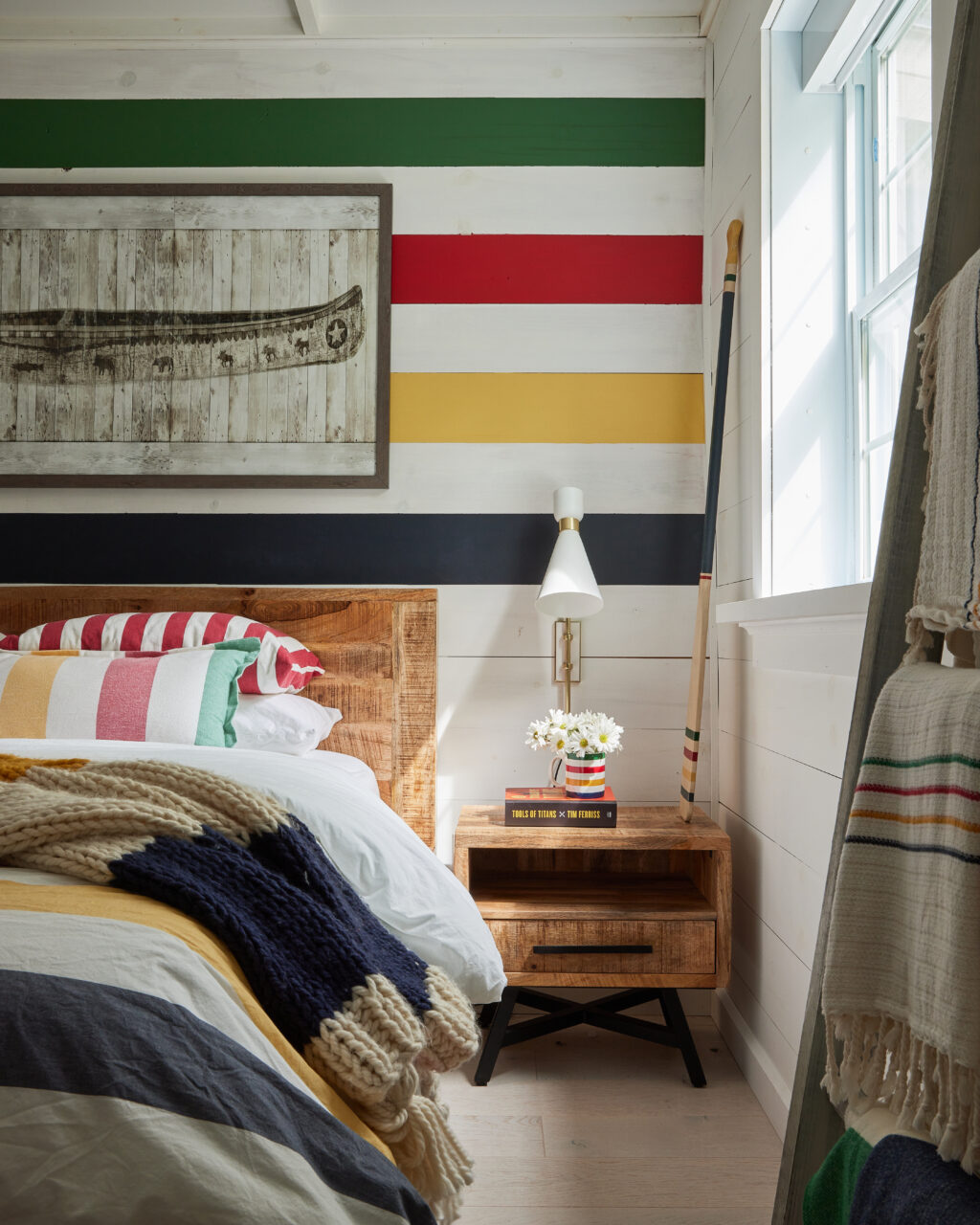 Room painted with HBC coloured stripes on the walls