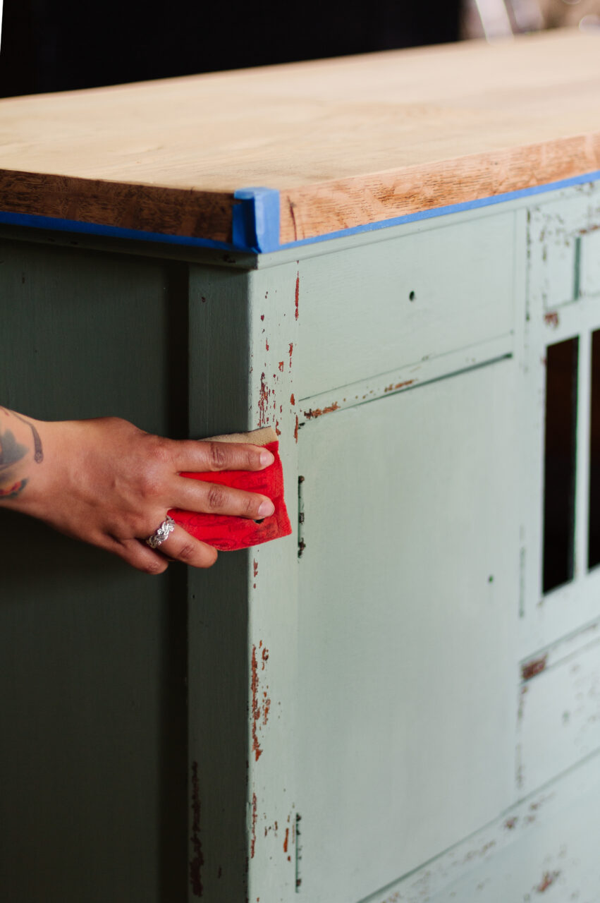 sanding painted cabinet