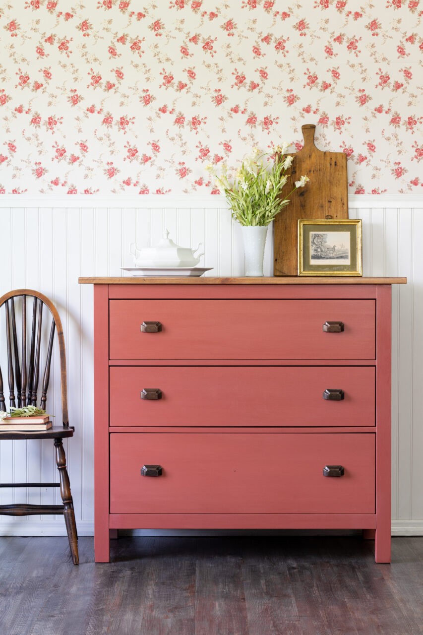 dresser painted in Dala Red a New Milk Paint Colour