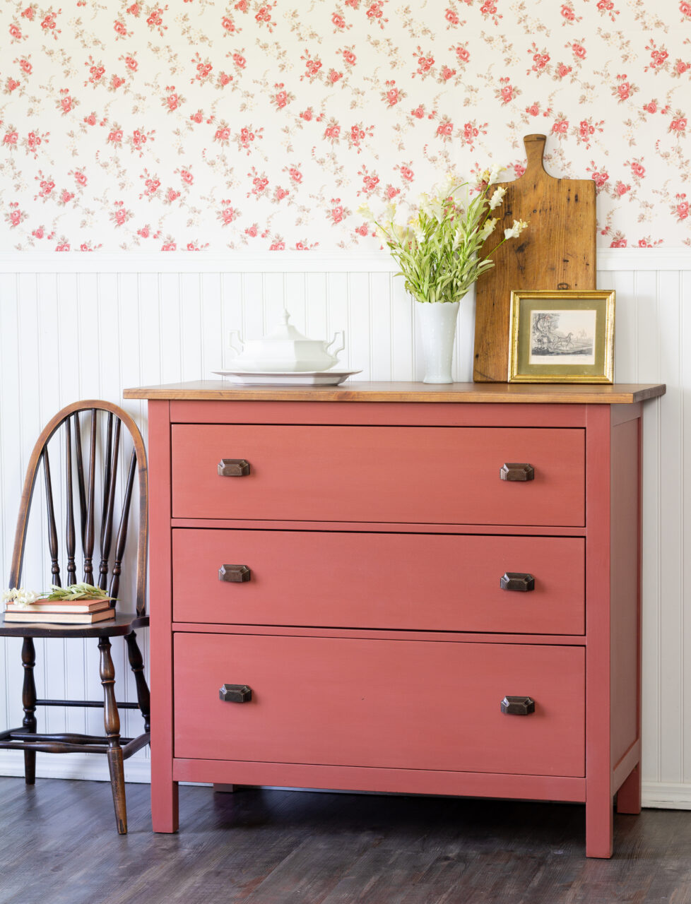 dresser painted in Dala Red a New Milk Paint Colour