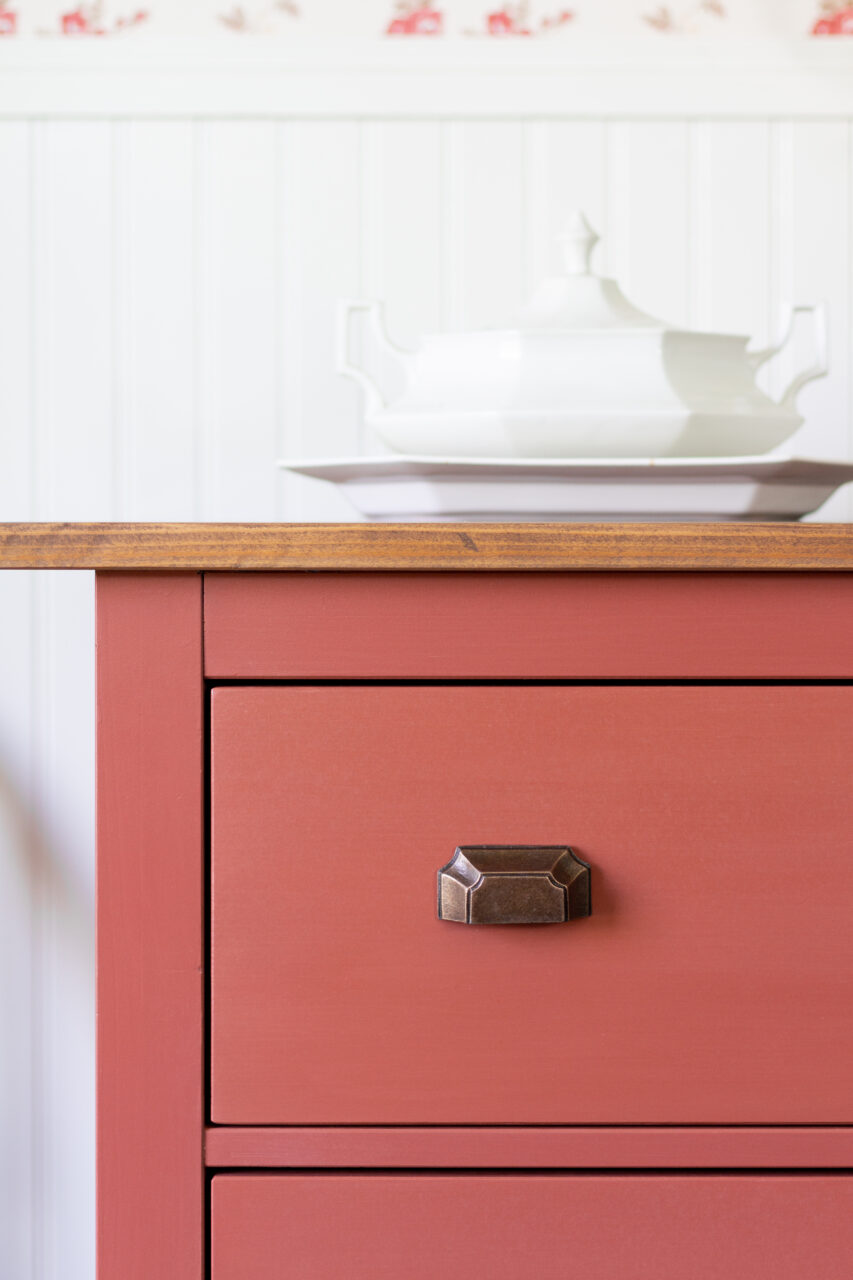 dresser painted in Dala Red a New Milk Paint Colour