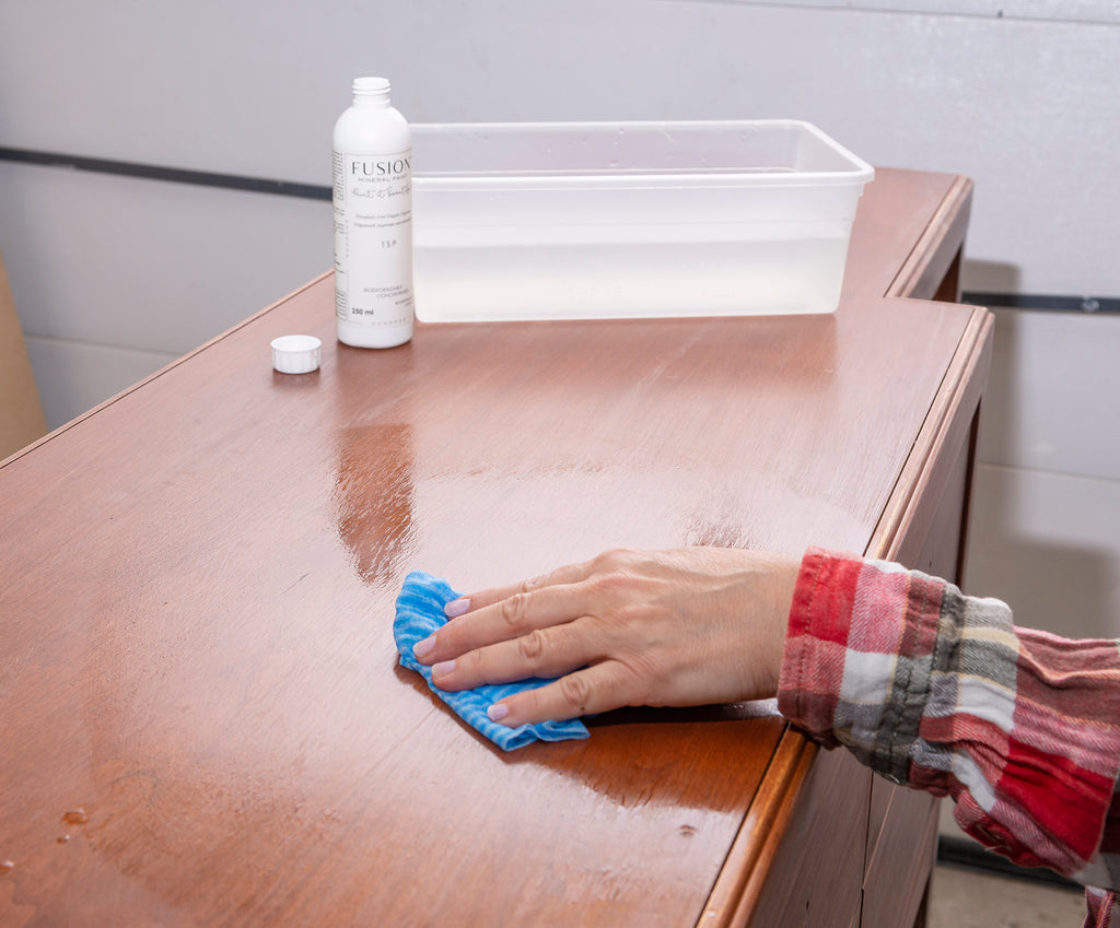 Sideboard being cleaned wtih TSP