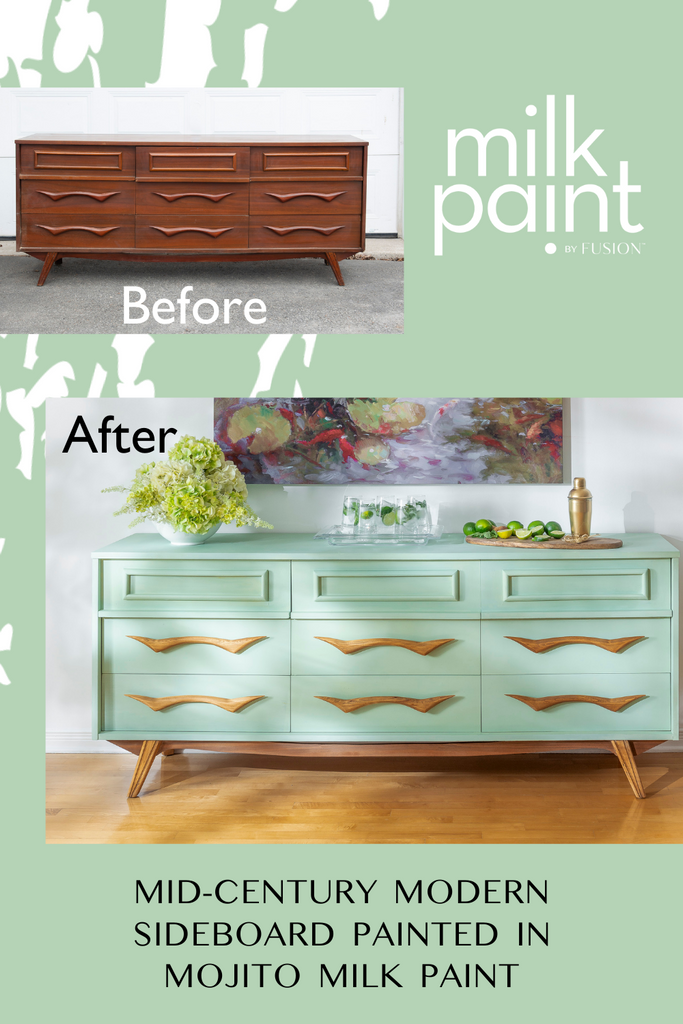 Mid-Century Modern Sideboard painted in Mojito Milk Paint by Fusion