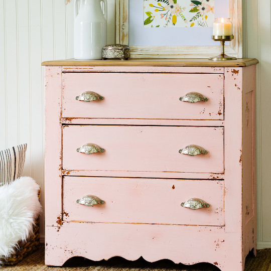 Painted vintage chest of drawers a soft spring blossom pink/peach
