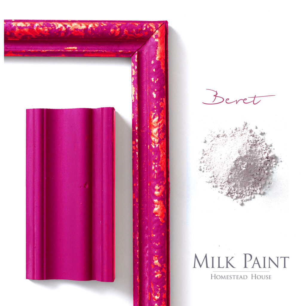 Beret a bright vivid cerise pink powder and painted decorative trim