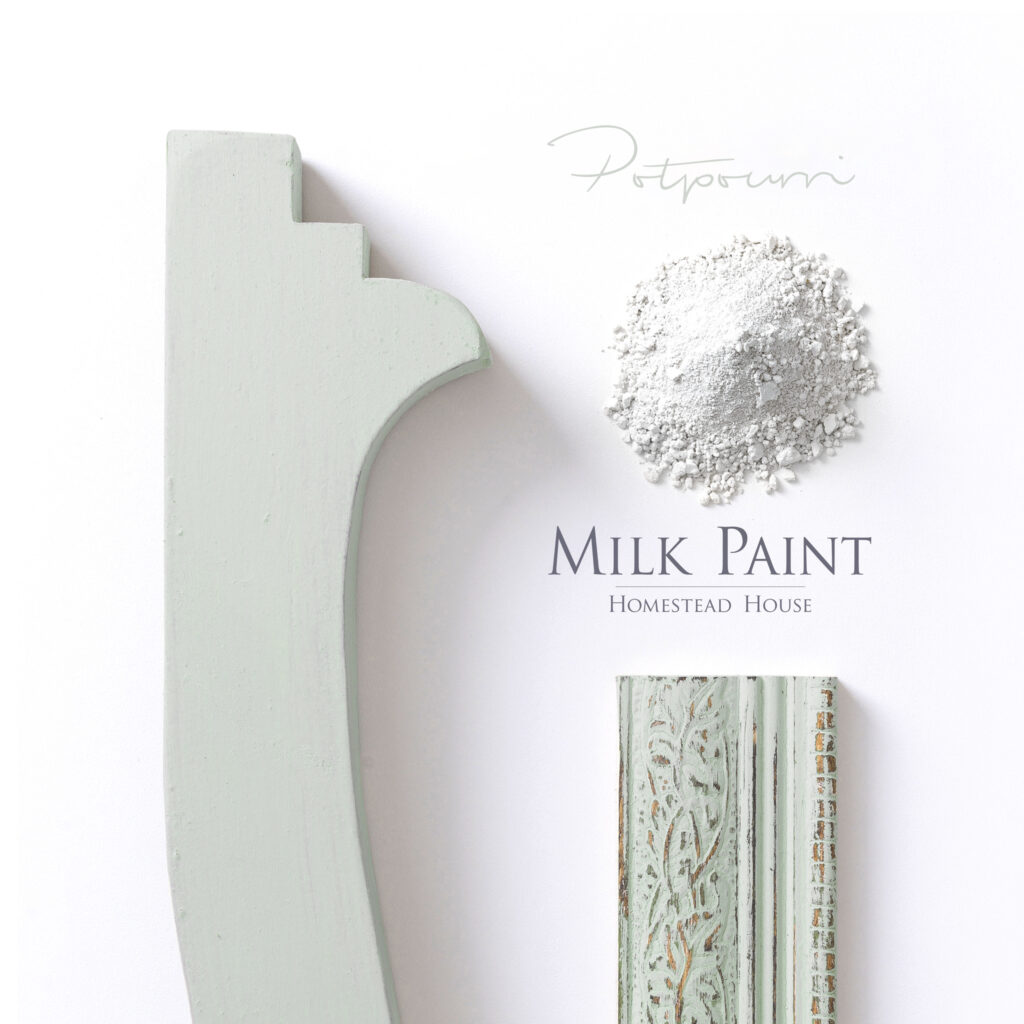 soft green. powdered milk paint and a decorative triim painted in the colour Potpourri