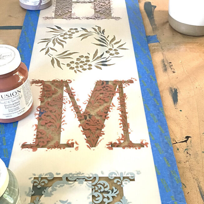 HOME stencil with three pints of fusion mineral paint