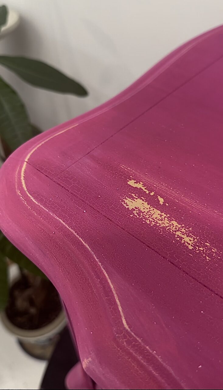 gold highlights through pink milk paint
