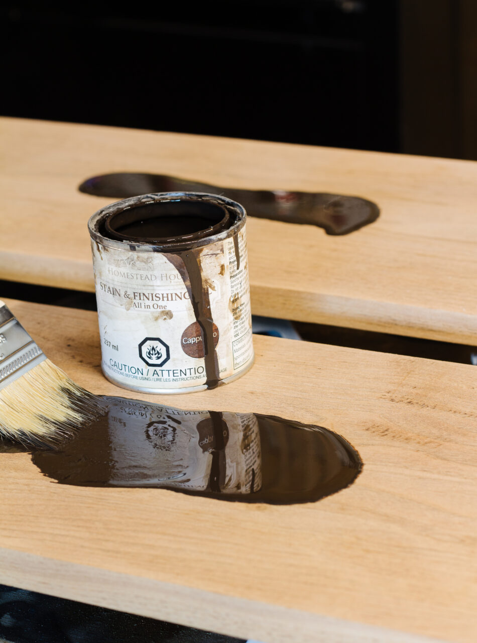 A can of Stain and Finishing Oil in the colour Cappuccino